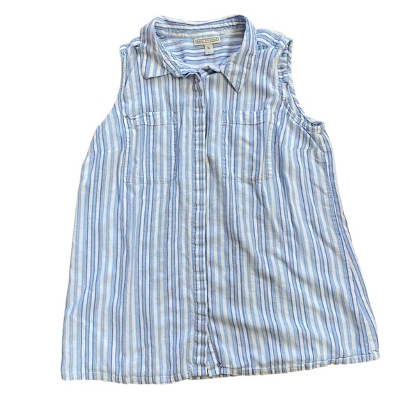 Dana Buchman Womens XL White Blue Striped Sleeveless Button Down Lenin Blend - Picture 5 of 8